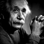 A somber photograph of Albert Einstein